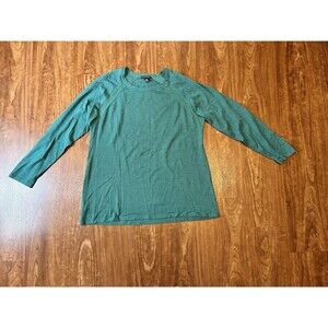 Eileen Fisher Teal Blue Round Neck Merino Wool Pullover Long Sleeve Tunic XL